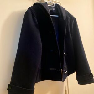 Wool Toggle Jacket With Hood - size XL - Navy Blue Jacket - Hooded Jacket